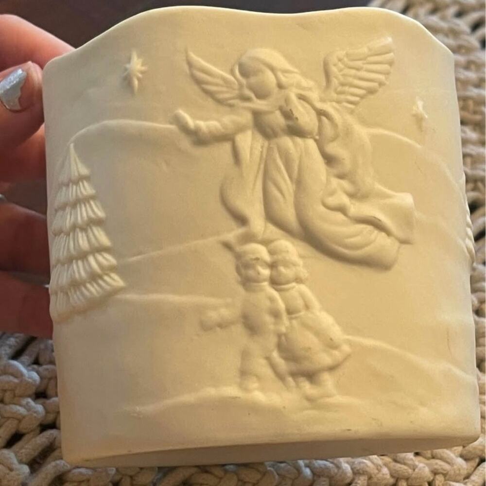 bisque porcelain winter candle holder christmas 4"